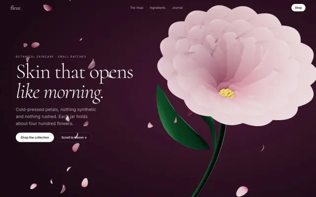 Bloom Flower — 3D Beauty-Brand Landing Page design preview