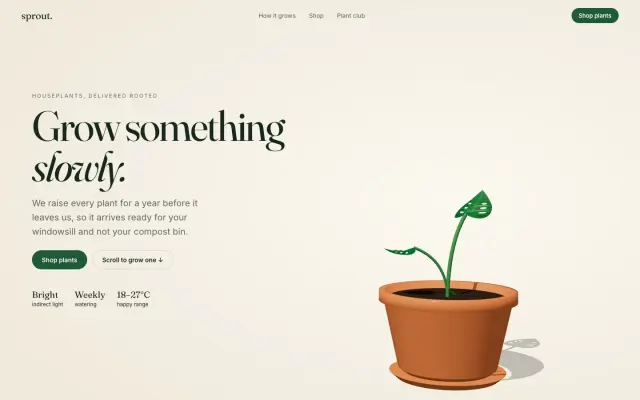 Potted Bloom — 3D Plant Shop Landing Page design preview