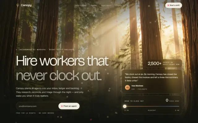 Canopy — AI Workers on the Night Shift design preview