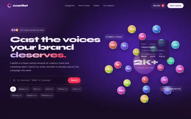 Castlist — A Creator Talent Network design preview