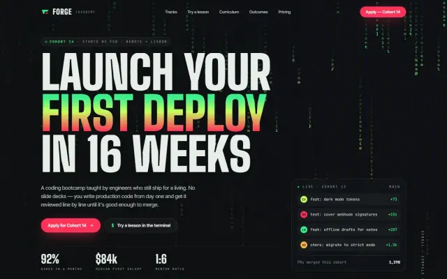Forge — A Coding Bootcamp design preview