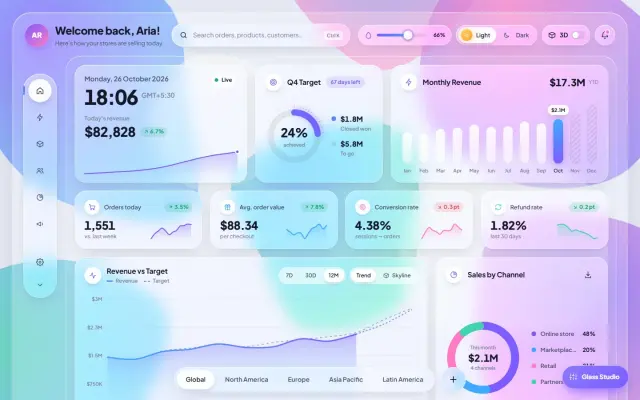 GLASSLINE — A Sales Dashboard Made of Liquid Glass design preview