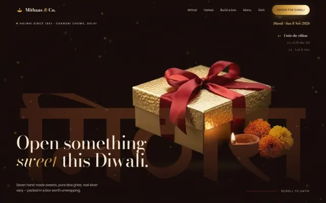 Mithaas & Co. — The Diwali Box That Opens Itself design preview