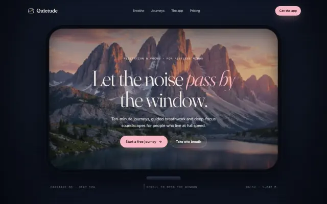 Quietude — A Meditation & Focus App design preview