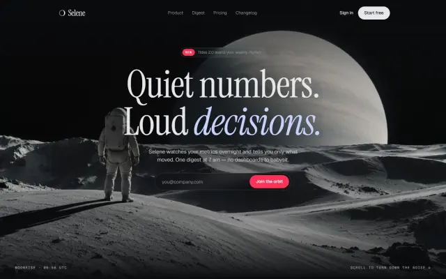 Selene — Analytics for Quiet Teams design preview