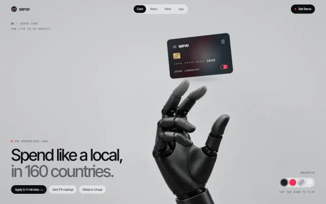 Servo — A Borderless Fintech Card design preview