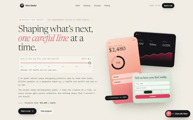 Wren Okafor — A Product Designer's Portfolio design preview